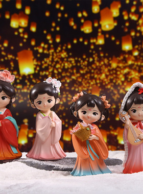 国潮古风可爱娃娃摆件家居办公室桌面小摆件汉服公仔手办树脂公主