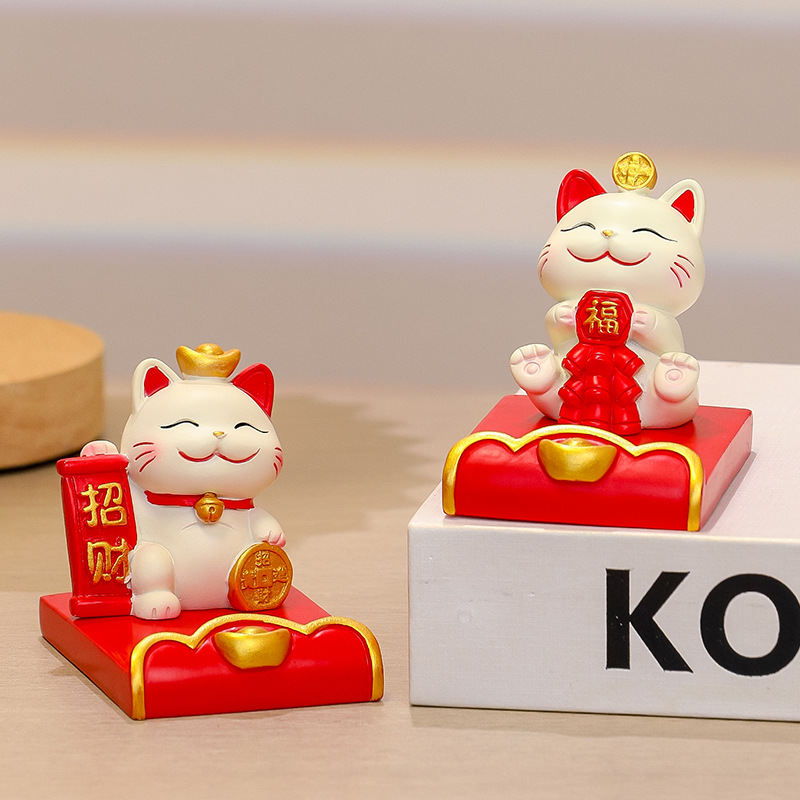 手机支架招财猫ins风高级感创意树脂工艺品公仔礼品可爱手工摆件