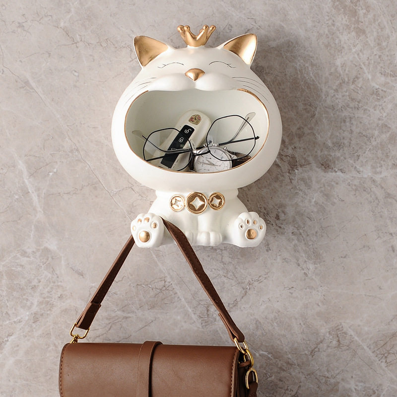 招财猫进门口入户壁挂口罩钥匙摆件收纳玄关装饰品创意免打孔挂钩