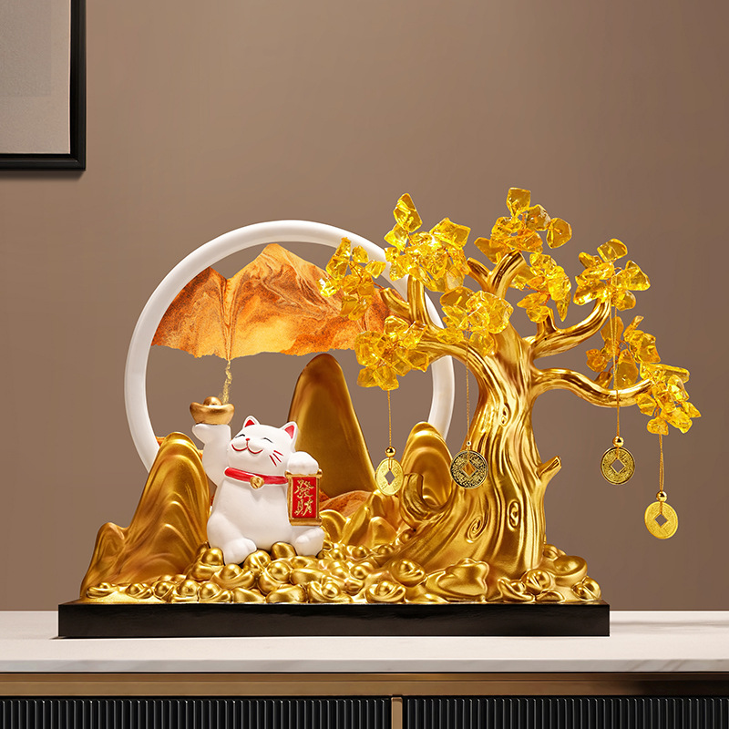 创意招财猫摆件流沙画工艺品客厅高级感装饰店铺招财开业活动图片