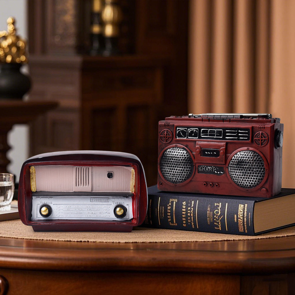 跨境复古电视电话机收音机树脂工艺品摆件模型家居咖啡厅布景装饰