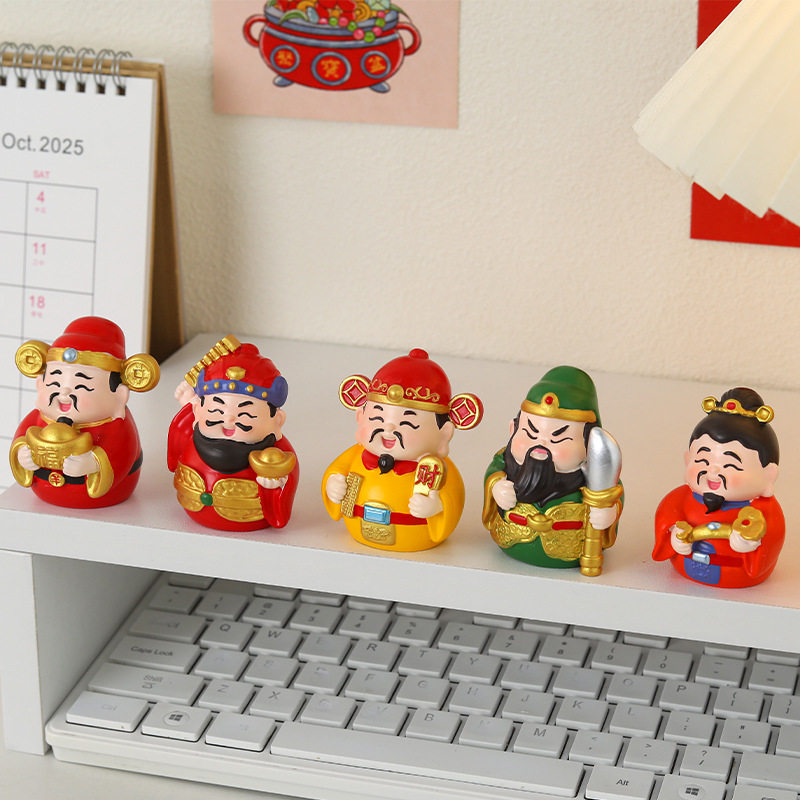 新年喜庆装饰五路富财神摆件国潮手办好寓意家居桌面装饰摆件批发