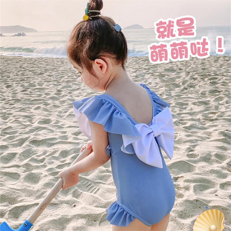 儿童泳衣韩版可爱露背大蝴蝶结女童连体游泳衣小宝宝洋气温泉泳装