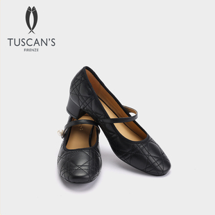 TUSCAN'S中跟单鞋女2026新款真皮玛丽珍鞋圆头粗跟小皮鞋时代双鱼