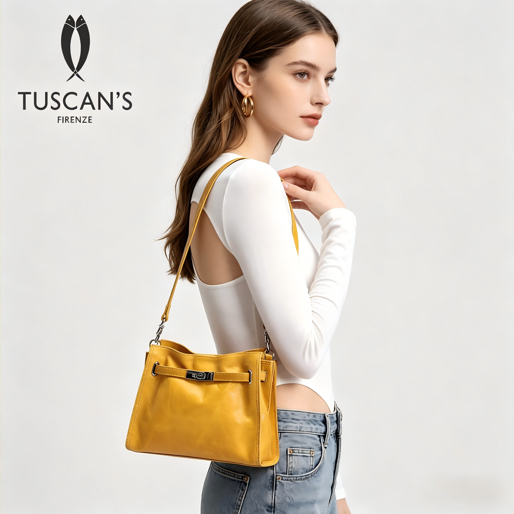 TUSCAN'S时尚百搭真皮单肩斜挎包2026新款高级感通勤包包双鱼女包