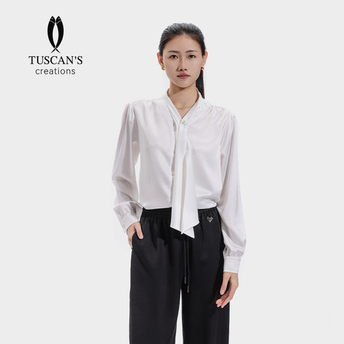 TUSCAN'S CREATIONS新款蝴蝶结设计简约百搭显瘦女士长袖衬衫