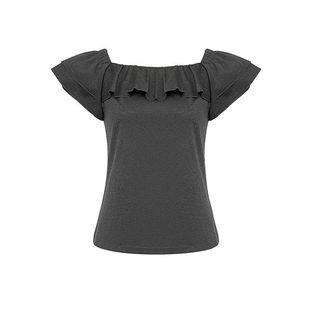 官网女装2025夏新款正品时尚百搭一字肩荷叶边短袖T恤