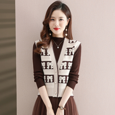 针织小马甲女连衣裙两件套装