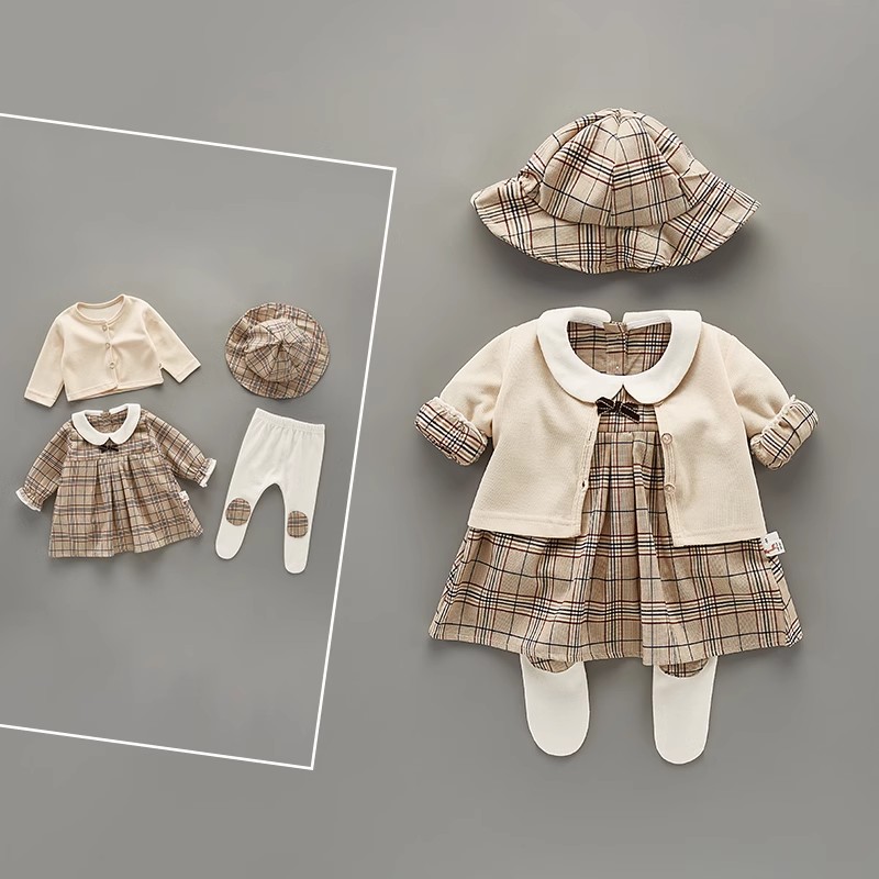 洋气婴儿衣服秋装女宝宝公主裙子春秋季周岁礼服百天哈衣外出套装