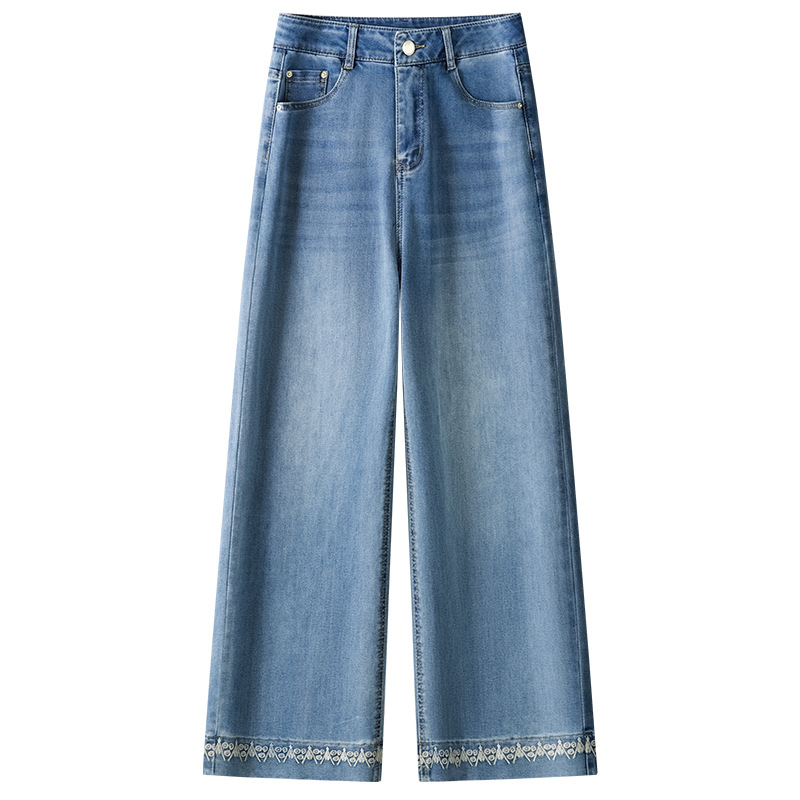 城市衣柜费依女装思慕缇村上春浅蓝色阔腿牛仔裤女2025新款秋季高