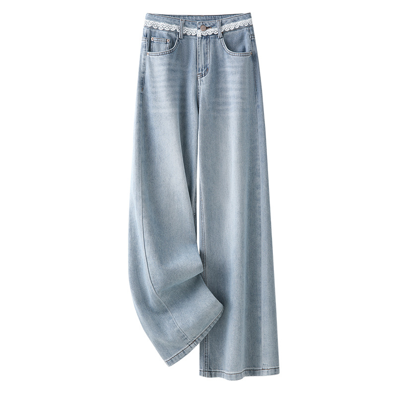 费依女裤村上春女装正品思慕缇苏昔浅蓝色蕾丝拼接牛仔裤女2025新