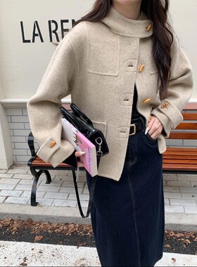 YILIA南韩博主范 牛角扣桑蚕丝羊毛双面呢大衣