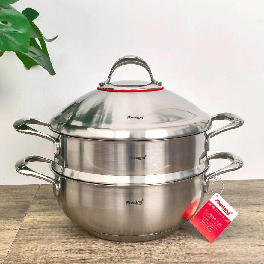 菲仕朗18-10不锈钢蒸锅焖炖煮炒锅304不锈钢多功能火锅28cm复底锅