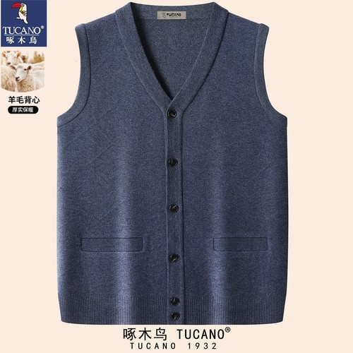 啄木鸟春秋针织开衫男士马甲V领