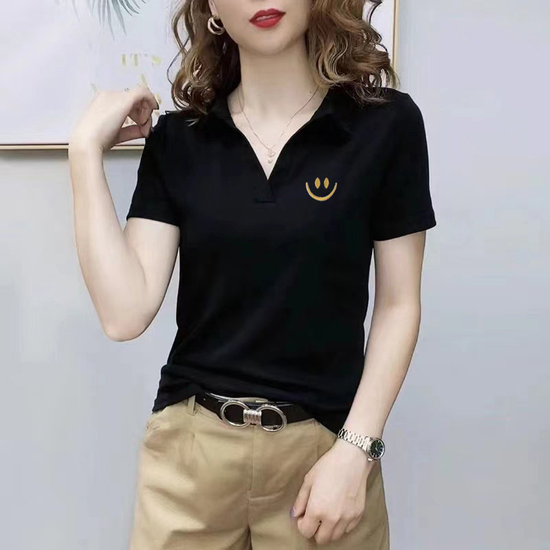 韩国新款小清新刺绣半袖翻领短袖T恤欧洲站日系polo衫女士休闲服