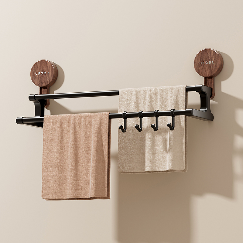 中古风吸盘毛巾架双杆免打孔