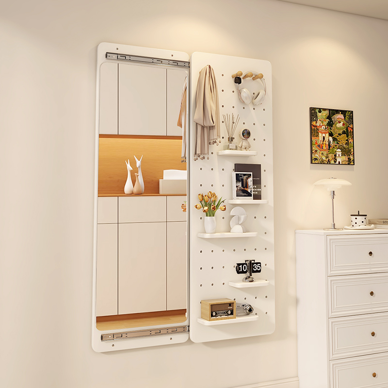 洞洞板穿衣镜一体隐形推拉可关闭全身镜子隐藏入户门口玄关全身镜