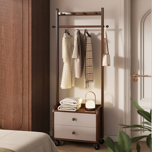 实木床头柜衣帽架一体家用卧室床边收纳挂衣架落地多功能置物架