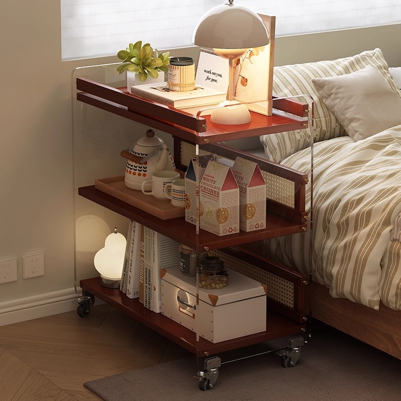 移动带轮茶几客厅家用小推车置物架零食收纳架中古风沙发边柜边几