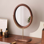 可旋转梳妆镜卧室台式 家用桌面复古实木化妆镜木质中式 立式 镜子