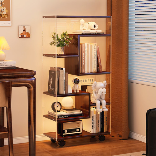 亚克力旋转书架客厅电视机旁收纳置物架360度可移动多层实木书柜