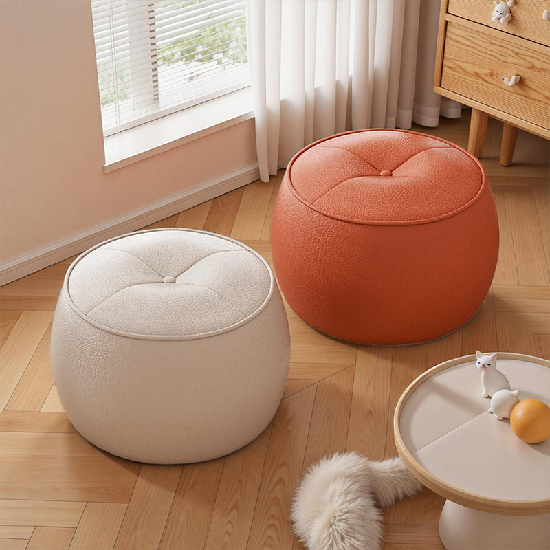 皮革小凳子家用换鞋凳客厅坐墩