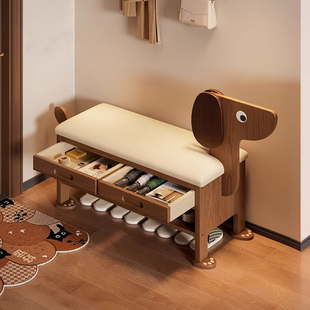 实木小狗换鞋凳门口家用可收纳入户可坐鞋柜坐凳一体穿鞋凳进门凳