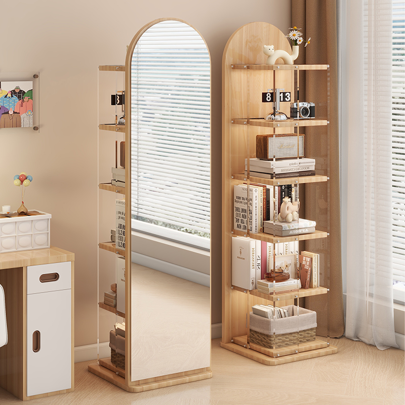 实木全身镜悬浮书架储物试衣镜