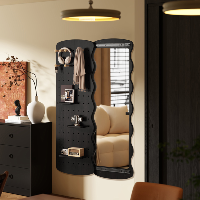 实木洞洞板穿衣镜一体隐形推拉