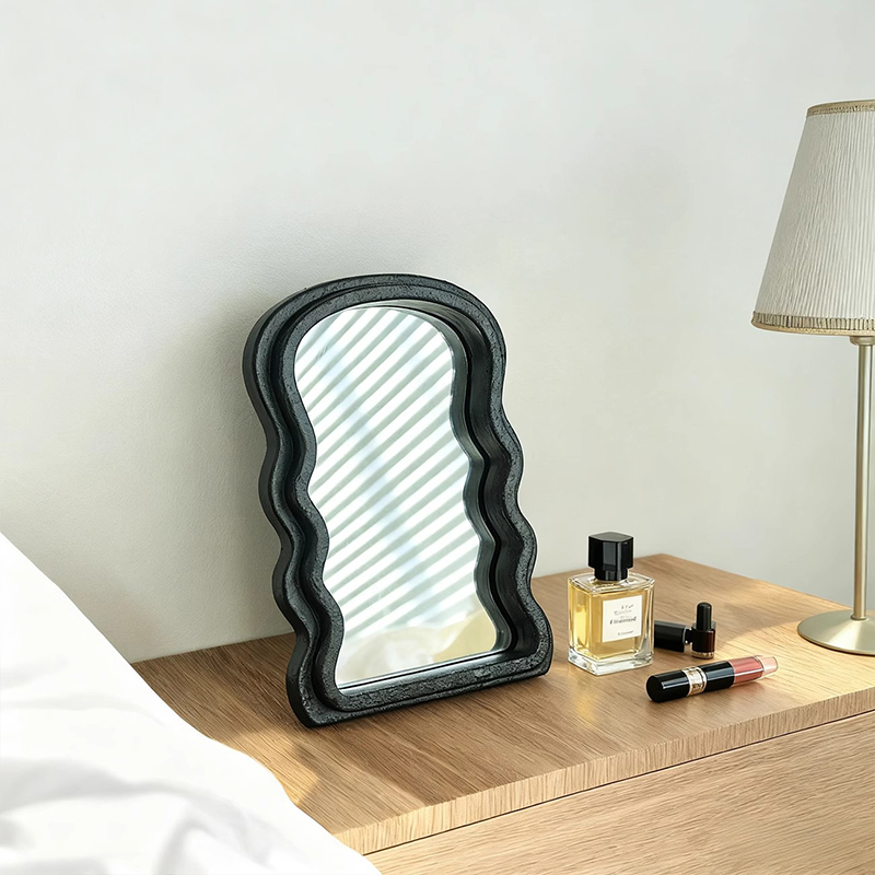 化妆镜家用卧室梳妆台主卧实木镜子复古高级感台式桌面可立梳妆镜