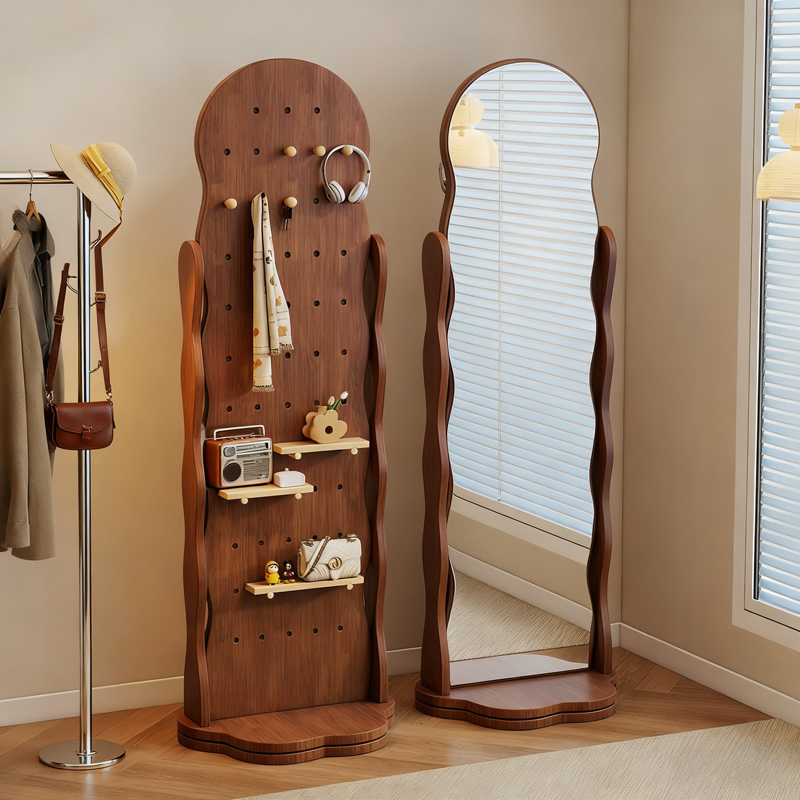 洞洞板穿衣镜一体波浪旋转全身家用落地镜女生卧室出租屋大试衣镜