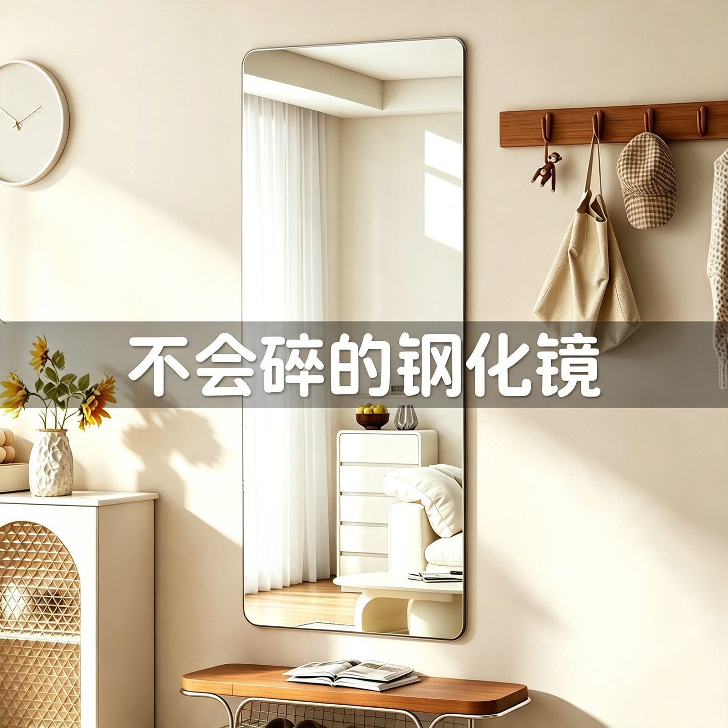 钢化镜子贴墙自粘家用玄关无框全身镜挂墙穿衣镜免打孔柜门试衣镜