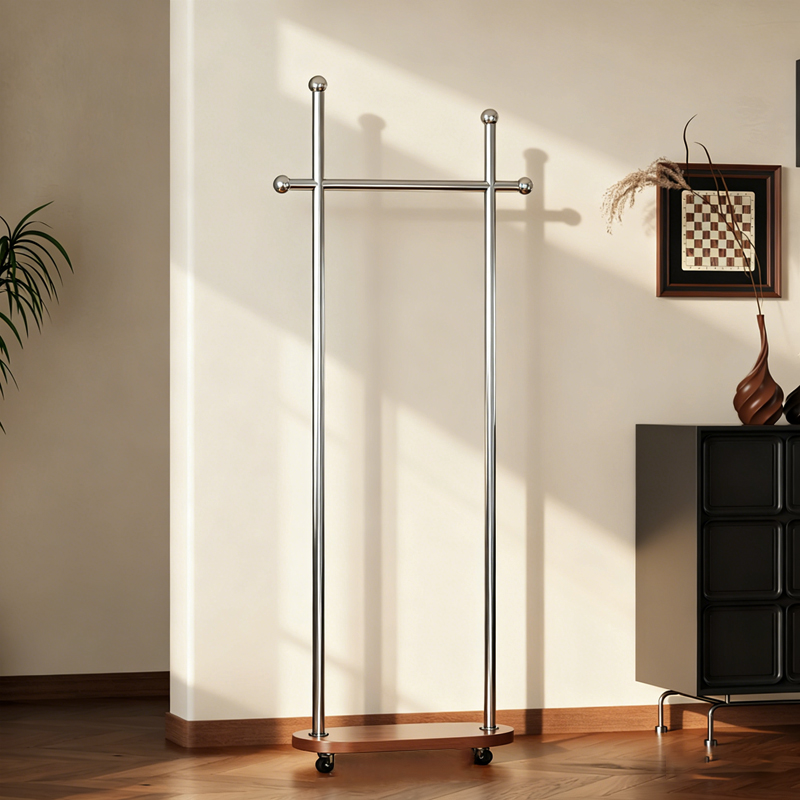 中古风铁艺双层可移动衣帽架