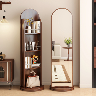 实木书架家用储物一体可旋转杂志