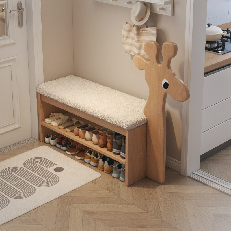换鞋凳家用实木一体入户鞋凳可爱创意小鹿换鞋凳门口玄关鞋柜坐凳