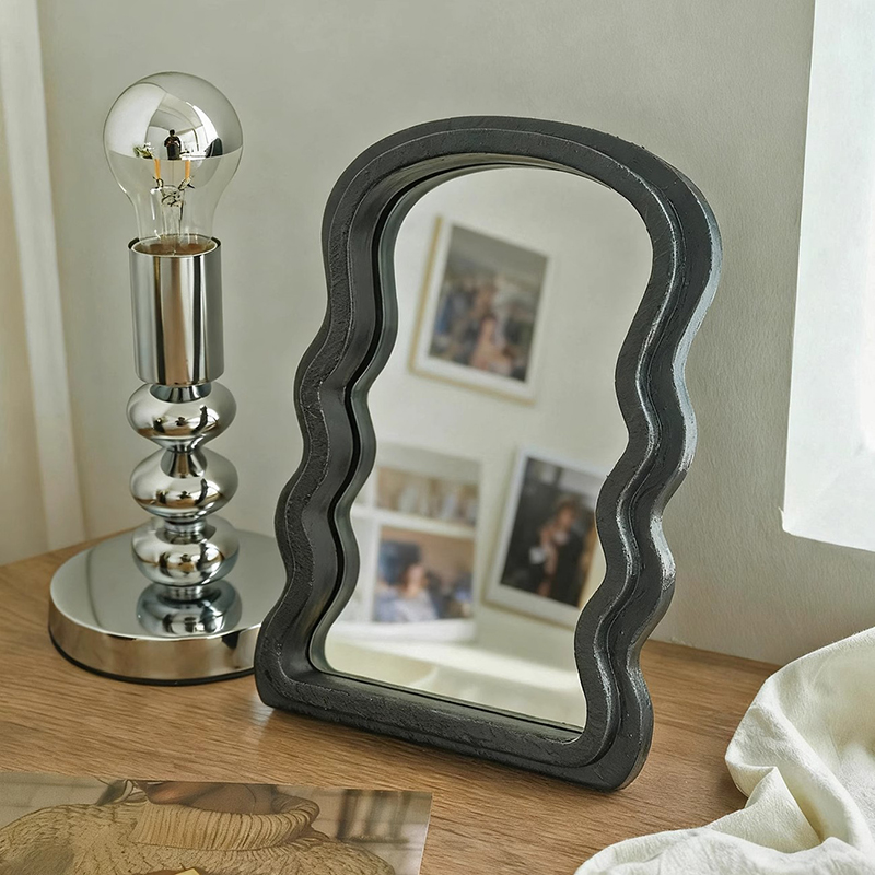 化妆镜家用卧室梳妆台主卧实木镜子复古高级感台式桌面可立梳妆镜