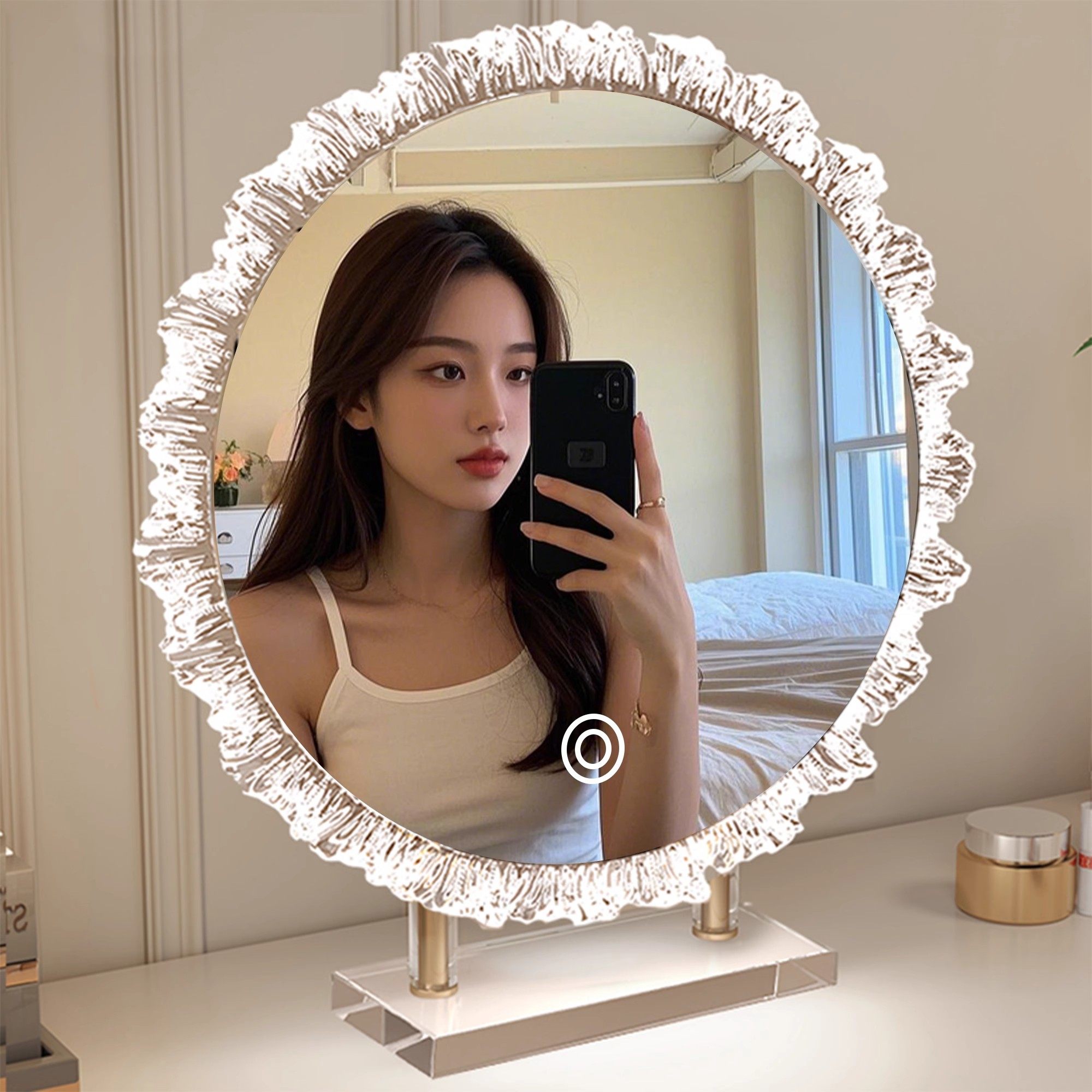化妆镜带灯led异形台式桌面化妆台镜子旋转化妆镜智能触控美妆镜