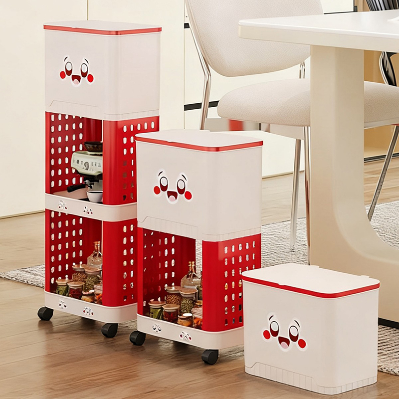 垃圾桶家用厨房高款免弯腰置物架带盖卫生桶大容量多层带轮收纳架