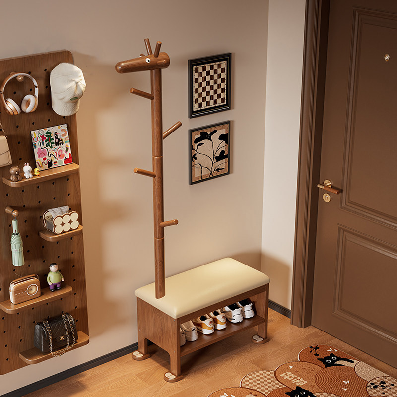 实木小鹿换鞋凳挂衣架一体家用门口可坐鞋柜穿鞋凳子入户门衣帽架,住宅家具,换鞋凳,淘宝优惠券,粉丝福利购,淘宝优惠卷
