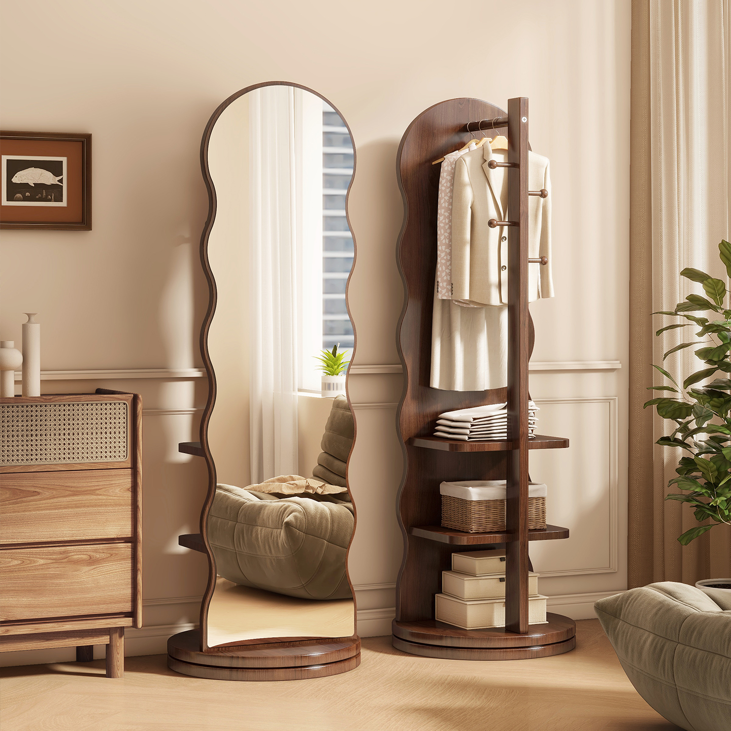 全身镜落地镜家用衣帽架一体穿衣镜可旋转移动女生卧室大试衣镜子