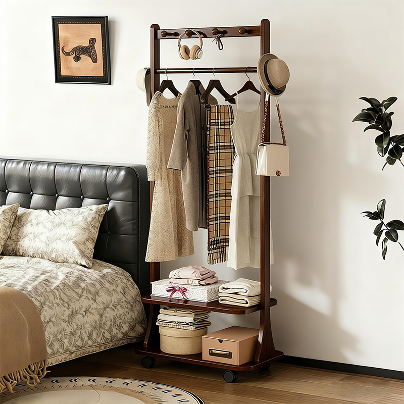 落地实木挂衣架主卧衣帽架移动室内卧室玄关房间用次净衣服置物架