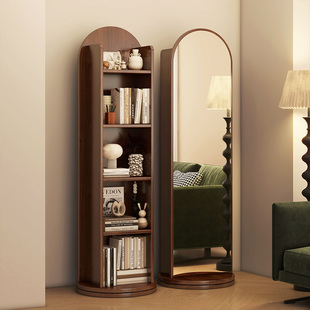 全身镜旋转穿衣镜家用落地卧室可移动置物架书架一体挂衣试衣镜子