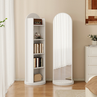 旋转穿衣镜全身镜家用落地卧室可移动置物架书架一体挂衣试衣镜子