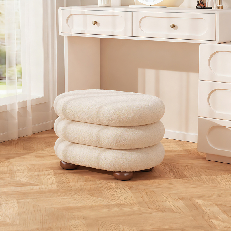 化妆凳奶油风轻奢高级感梳妆凳女生卧室凳子梳妆台网红化妆椅圆凳