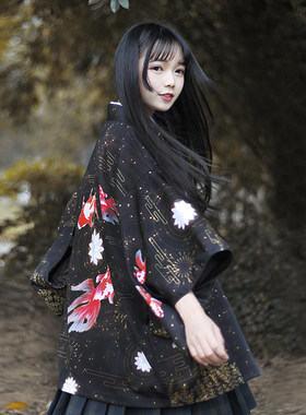 漫衣格原创金鱼花火日式雪纺和服