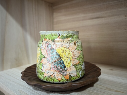 复古风粗陶公道杯 满工手绘万花 中式茶桌茶具配件