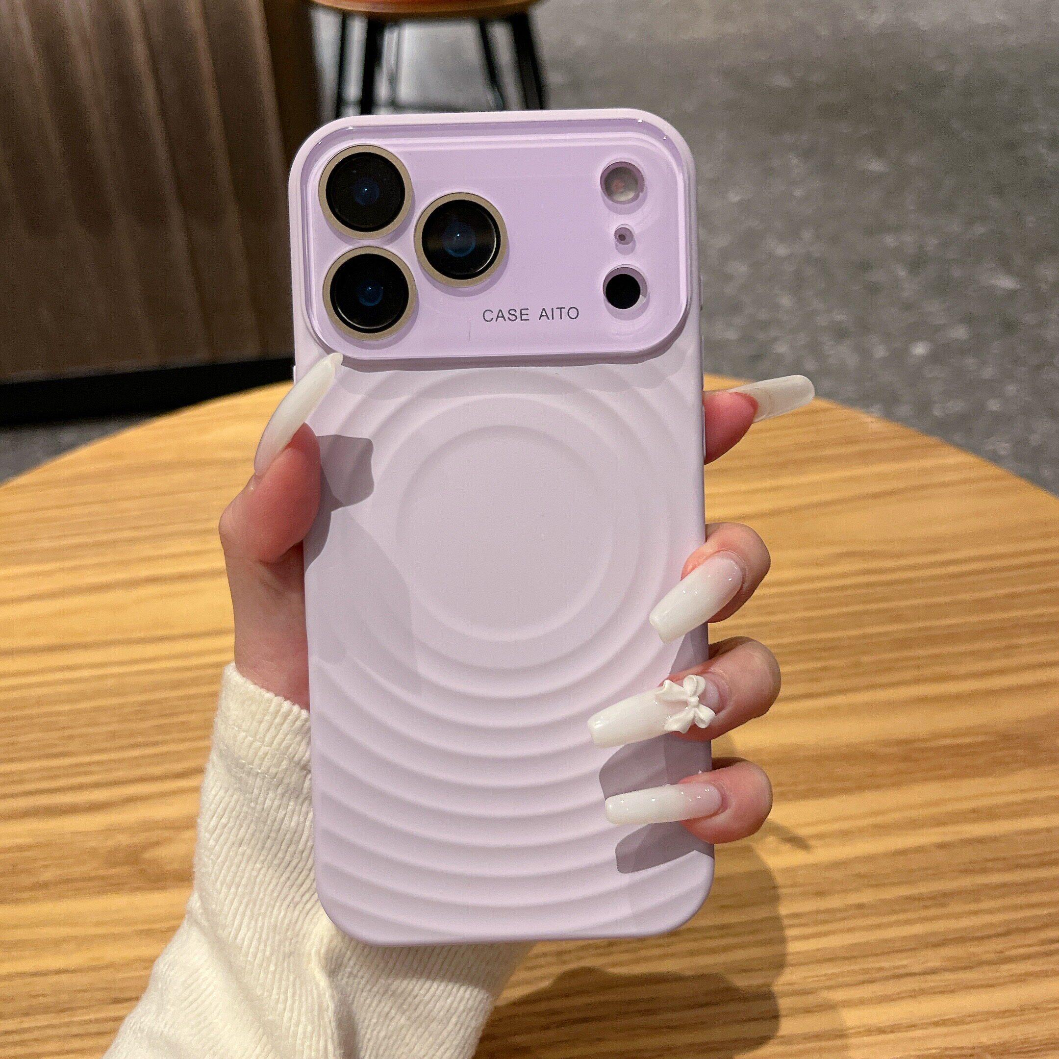 大视窗波漾磁吸适用苹果17promax手机壳全包粉色简约纯色iPhone16pro保护套个性创意15肤感14p磨砂带镜头膜壳