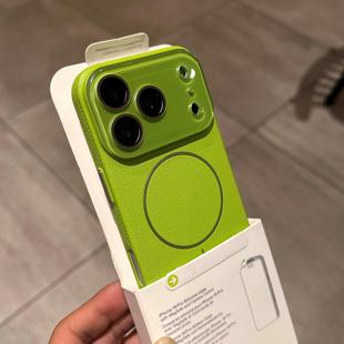 森绿色荔枝纹适用苹果17promax手机壳2025新款高级感磁吸皮质iphone16Pro女款15Plus镜头全包Air防摔14保护套