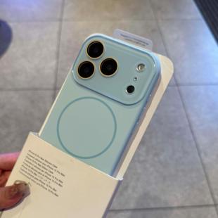 巨好看的温柔奶蓝色液态硅胶适用苹果17promax手机壳新款iphone16pro细圈磁吸全包水晶镜头15高级感14防摔132