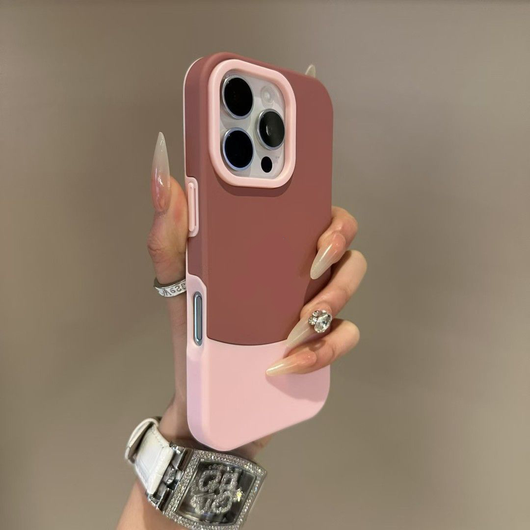 ins风适用苹果16promax手机壳二合一新款iphone15pro全包防摔14男女情侣13简约拼色16plus高级感超薄磨砂15潮
